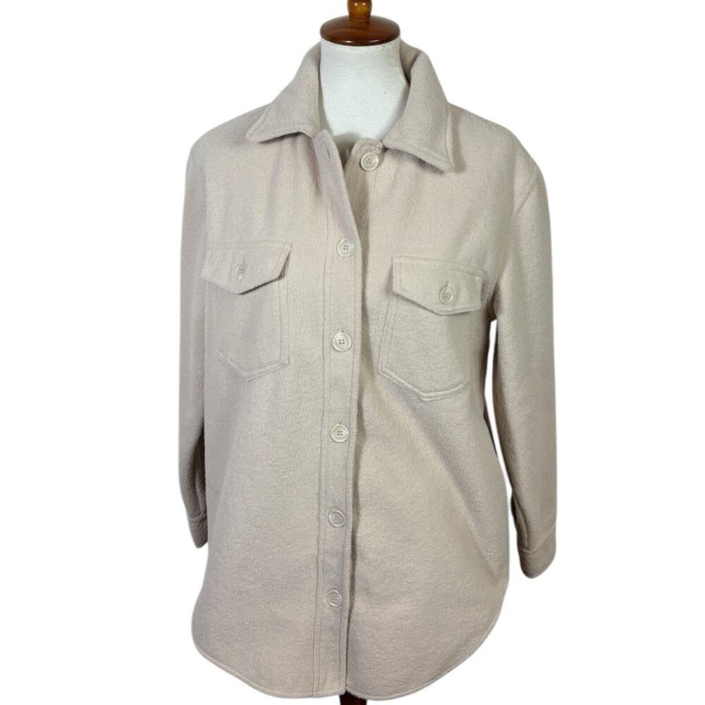 Joie Oatmeal Cream Brushed Fleece Wooly Button Down Shacket Size M